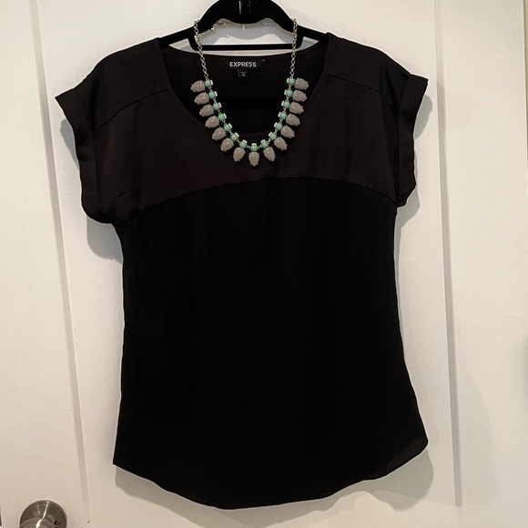 Express Black Silk Rolled Sleeve Blouse - Picture 1 of 4